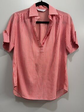 Vintage Red Gingham Popover Shirt Short Sleeve Cottagecore